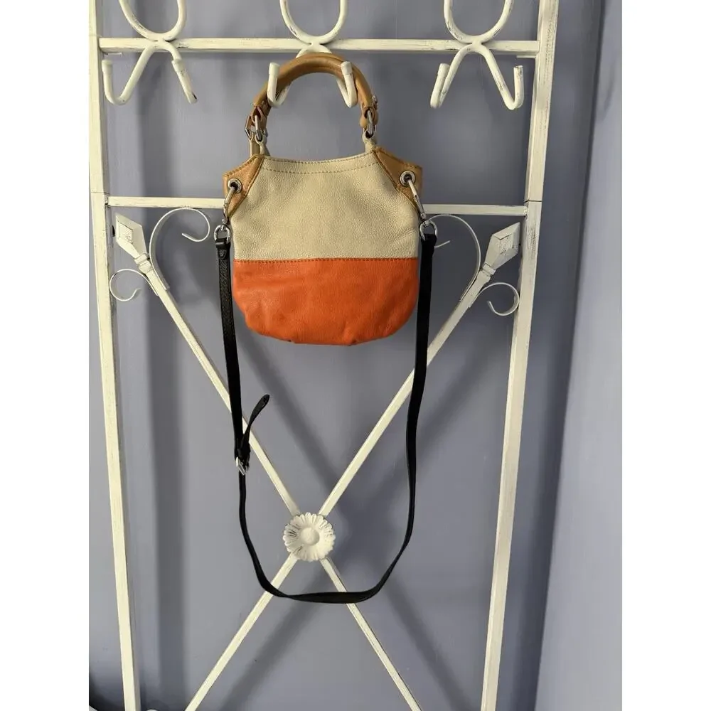 OrYANY Beige leather bag orange accents and a black strap Crossbody
